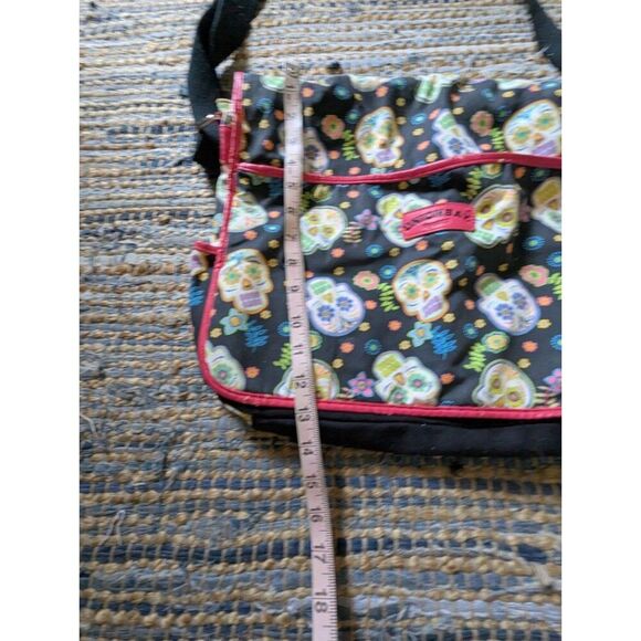Vtg Unionbay Sugar Skull Book Bag Tote Day Of The Dead Dia De Muertos Goth Blue - Picture 6 of 15